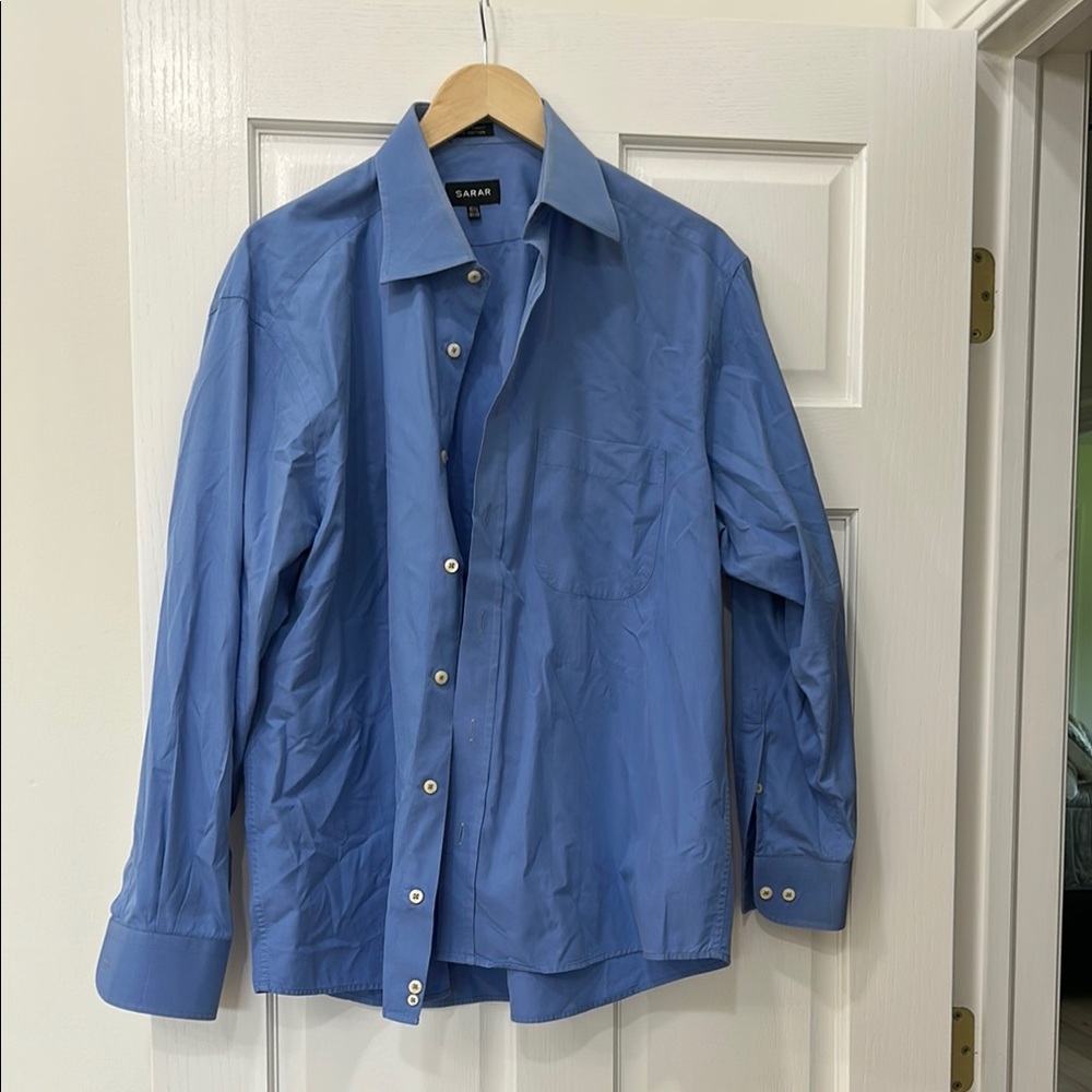 Blue Dress Shirt with Relaxed Fit and Collar